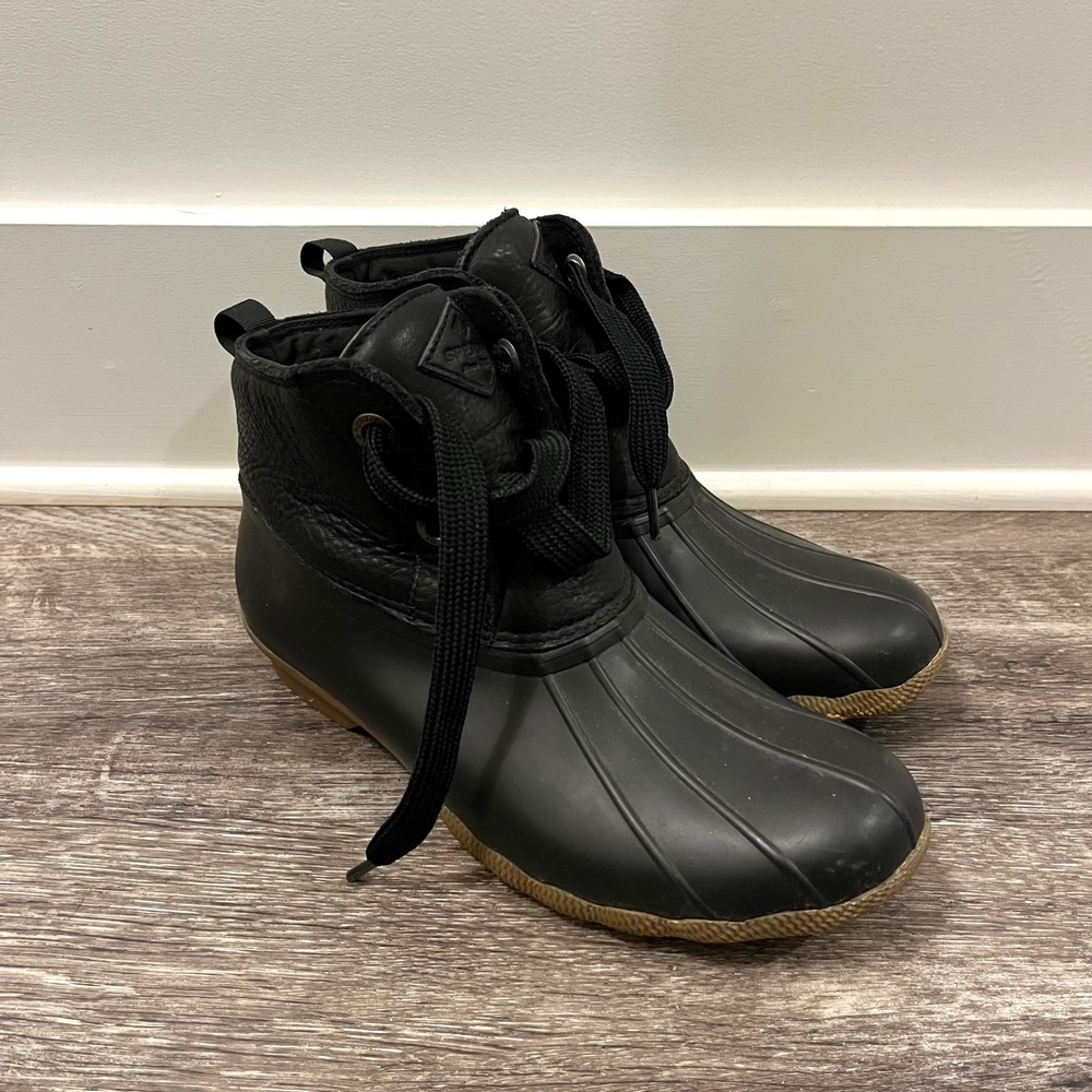 Sperry Black Leather and Rubber Saltwater Duck Boots in‎ Size 11